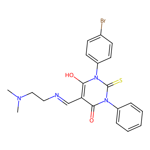 (5Z)-1-(4-bromophenyl)-5-({[2-(dimethylamino)ethyl]amino}methylidene)-3-phenyl-2-thioxodihydropyrimidine-4,6(1H,5H)-dione structure