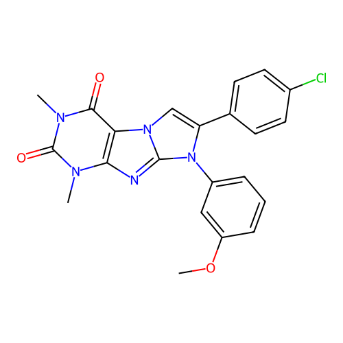 7-(4-chlorophenyl)-8-(3-methoxyphenyl)-1,3-dimethyl-1H-imidazo[2,1-f]purine-2,4(3H,8H)-dione structure