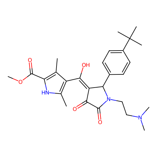 methyl 4-({1-[2-(dimethylamino)ethyl]-2-[4-(tert-butyl)phenyl]-4-hydroxy-5-oxo (3-pyrrolin-3-yl)}carbonyl)-3,5-dimethylpyrrole-2-carboxylate structure