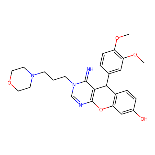 5-(3,4-dimethoxyphenyl)-4-imino-3-(3-morpholin-4-ylpropyl)-5H-chromeno[2,3-d]pyrimidin-8-ol structure