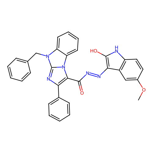 (Z)-9-benzyl-N'-(5-methoxy-2-oxoindolin-3-ylidene)-2-phenyl-9H-benzo[d]imidazo[1,2-a]imidazole-3-carbohydrazide structure