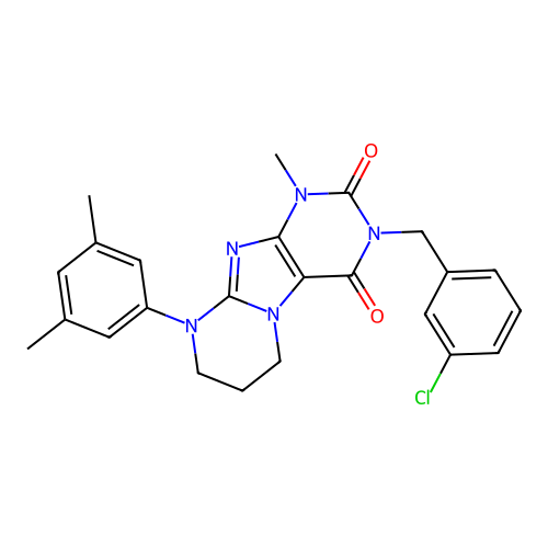 3-(3-chlorobenzyl)-9-(3,5-dimethylphenyl)-1-methyl-6,7,8,9-tetrahydropyrimido[2,1-f]purine-2,4(1H,3H)-dione structure