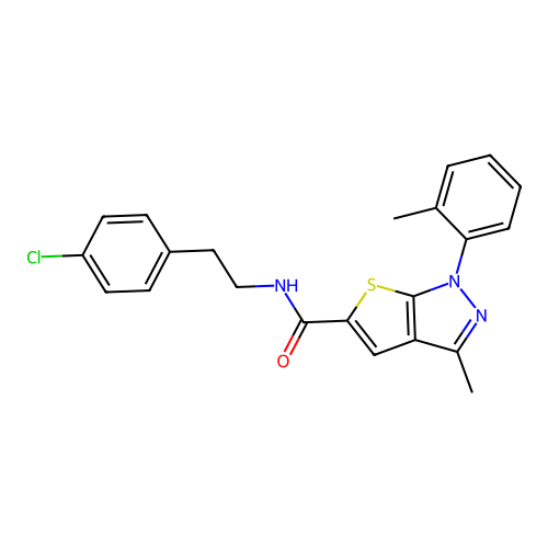 N-(4-chlorophenethyl)-3-methyl-1-(o-tolyl)-1H-thieno[2,3-c]pyrazole-5-carboxamide structure