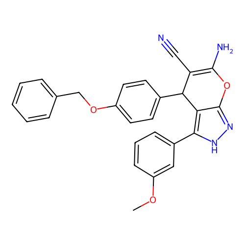 6-amino-3-(3-methoxyphenyl)-4-(4-phenylmethoxyphenyl)-2,4-dihydropyrano[2,3-c]pyrazole-5-carbonitrile structure
