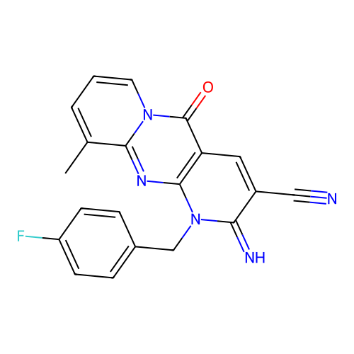 1-(4-fluorobenzyl)-2-imino-10-methyl-5-oxo-1,5-dihydro-2H-dipyrido[1,2-a:2',3'-d]pyrimidine-3-carbonitrile structure