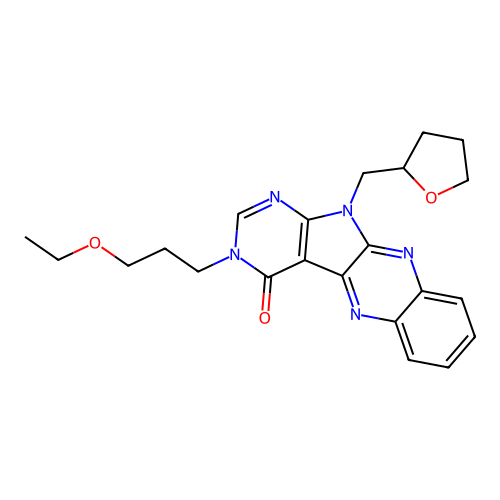 3-(3-ethoxypropyl)-11-((tetrahydrofuran-2-yl)methyl)-3H-pyrimido[5',4':4,5]pyrrolo[2,3-b]quinoxalin-4(11H)-one structure