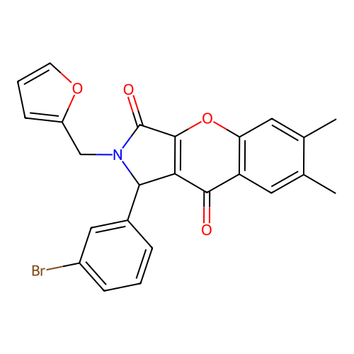 1-(3-bromophenyl)-2-(furan-2-ylmethyl)-6,7-dimethyl-1,2-dihydrochromeno[2,3-c]pyrrole-3,9-dione structure