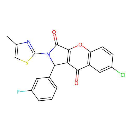 7-chloro-1-(3-fluorophenyl)-2-(4-methylthiazol-2-yl)-1,2-dihydrochromeno[2,3-c]pyrrole-3,9-dione structure