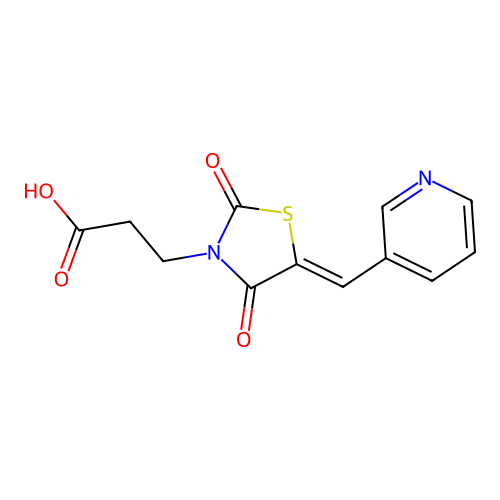 3-[(5Z)-2,4-dioxo-5-(pyridin-3-ylmethylidene)-1,3-thiazolidin-3-yl]propanoic acid structure