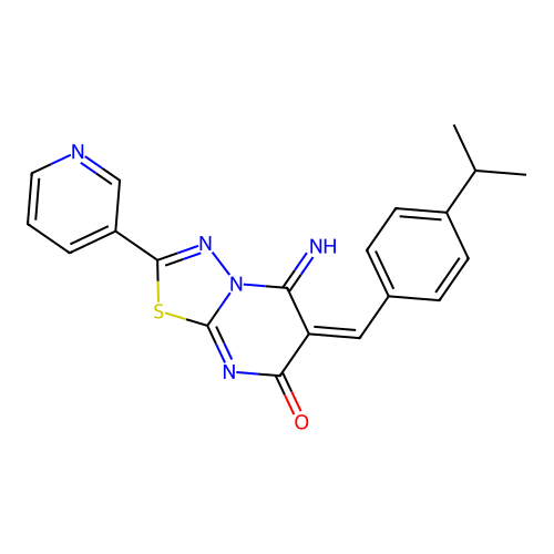 (E)-5-imino-6-(4-isopropylbenzylidene)-2-(pyridin-3-yl)-5H-[1,3,4]thiadiazolo[3,2-a]pyrimidin-7(6H)-one structure