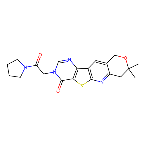 8,8-dimethyl-3-(2-oxo-2-(pyrrolidin-1-yl)ethyl)-7,8-dihydro-3H-pyrano[3'',4'':5',6']pyrido[3',2':4,5]thieno[3,2-d]pyrimidin-4(10H)-one structure