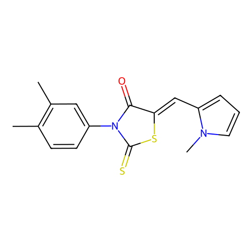 (Z)-3-(3,4-dimethylphenyl)-5-((1-methyl-1H-pyrrol-2-yl)methylene)-2-thioxothiazolidin-4-one structure