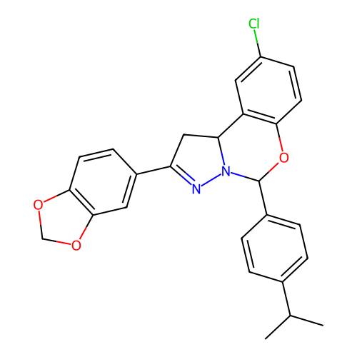 2-(1,3-benzodioxol-5-yl)-9-chloro-5-(4-propan-2-ylphenyl)-5,10b-dihydro-1H-pyrazolo[1,5-c][1,3]benzoxazine structure