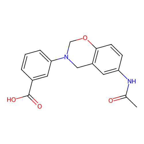 3-[6-(acetylamino)-2H-1,3-benzoxazin-3(4H)-yl]benzoic acid structure