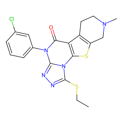 4-(3-chlorophenyl)-1-(ethylsulfanyl)-8-methyl-6,7,8,9-tetrahydropyrido[4',3':4,5]thieno[3,2-e][1,2,4]triazolo[4,3-a]pyrimidin-5(4H)-one structure