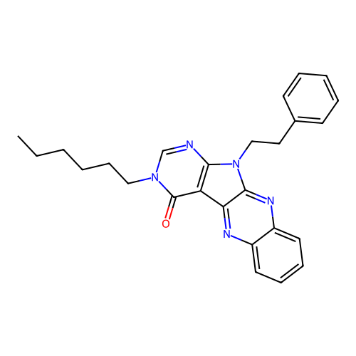 3-hexyl-11-phenethyl-3H-pyrimido[5',4':4,5]pyrrolo[2,3-b]quinoxalin-4(11H)-one structure