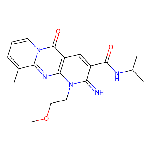 6-imino-7-(2-methoxyethyl)-11-methyl-2-oxo-N-(propan-2-yl)-1,7,9-triazatricyclo[8.4.0.0^{3,8}]tetradeca-3(8),4,9,11,13-pentaene-5-carboxamide structure