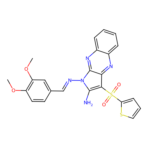 [3-(2-Thienylsulfonyl)-1-(veratrylideneamino)pyrrolo[3,2-b]quinoxalin-2-yl]amine structure