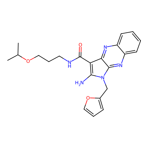2-amino-1-(furan-2-ylmethyl)-N-(3-isopropoxypropyl)-1H-pyrrolo[2,3-b]quinoxaline-3-carboxamide structure