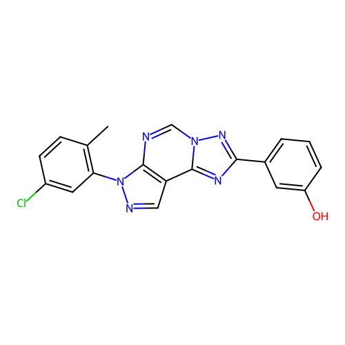 3-[7-(5-chloro-2-methylphenyl)-7H-pyrazolo[4,3-e][1,2,4]triazolo[1,5-c]pyrimidin-2-yl]phenol structure