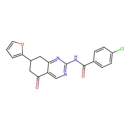 4-chloro-N-[7-(furan-2-yl)-5-oxo-5,6,7,8-tetrahydroquinazolin-2-yl]benzamide structure