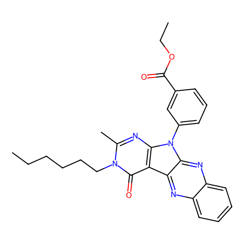 ethyl 3-(3-hexyl-2-methyl-4-oxo-3,4-dihydro-11H-pyrimido[5',4':4,5]pyrrolo[2,3-b]quinoxalin-11-yl)benzoate structure