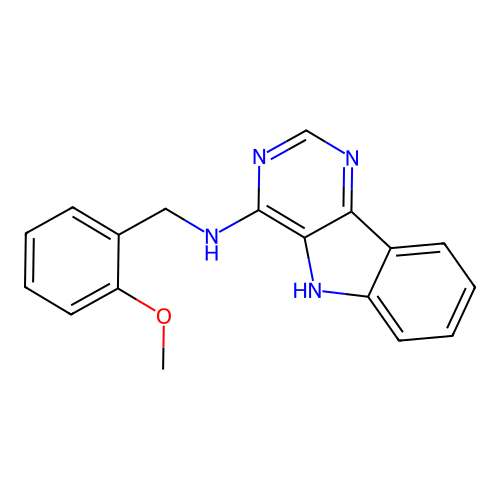 N-(2-methoxybenzyl)-5H-pyrimido[5,4-b]indol-4-amine structure
