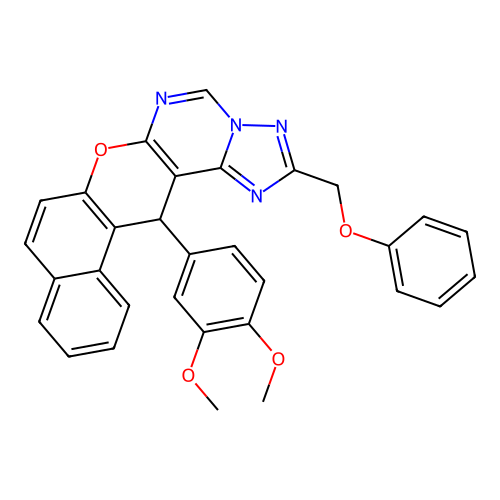 14-(3,4-dimethoxyphenyl)-2-(phenoxymethyl)-14H-benzo[5,6]chromeno[3,2-e][1,2,4]triazolo[1,5-c]pyrimidine structure