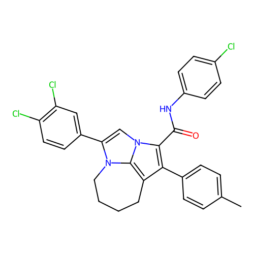 N-(4-chlorophenyl)-4-(3,4-dichlorophenyl)-1-(4-methylphenyl)-5,6,7,8-tetrahydro-2a,4a-diazacyclopenta[cd]azulene-2-carboxamide structure
