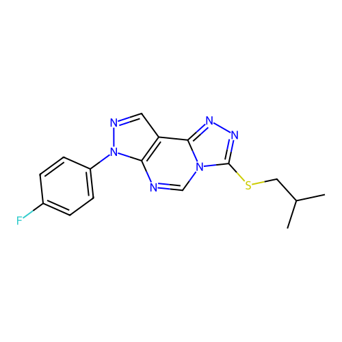 7-(4-fluorophenyl)-3-(isobutylthio)-7H-pyrazolo[4,3-e][1,2,4]triazolo[4,3-c]pyrimidine structure