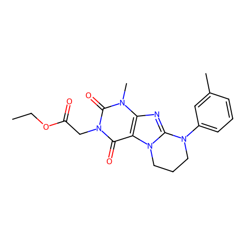 ethyl [1-methyl-9-(3-methylphenyl)-2,4-dioxo-1,4,6,7,8,9-hexahydropyrimido[2,1-f]purin-3(2H)-yl]acetate structure