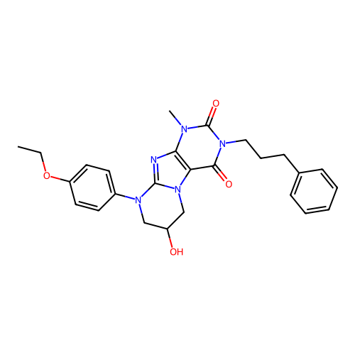 9-(4-ethoxyphenyl)-7-hydroxy-1-methyl-3-(3-phenylpropyl)-6,7,8,9-tetrahydropyrimido[2,1-f]purine-2,4(1H,3H)-dione structure