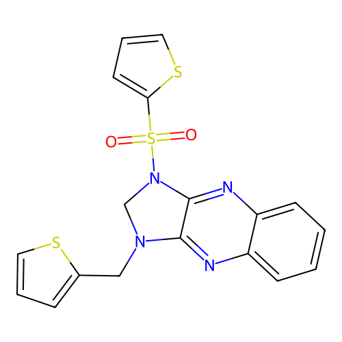 1-(thiophen-2-ylmethyl)-3-(thiophen-2-ylsulfonyl)-2,3-dihydro-1H-imidazo[4,5-b]quinoxaline structure