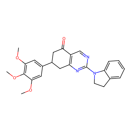 2-(2,3-dihydro-1H-indol-1-yl)-7-(3,4,5-trimethoxyphenyl)-7,8-dihydroquinazolin-5(6H)-one structure