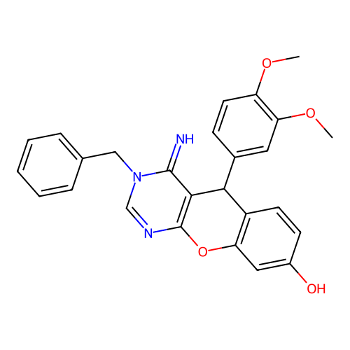 3-benzyl-5-(3,4-dimethoxyphenyl)-4-imino-3,5-dihydro-4H-chromeno[2,3-d]pyrimidin-8-ol structure