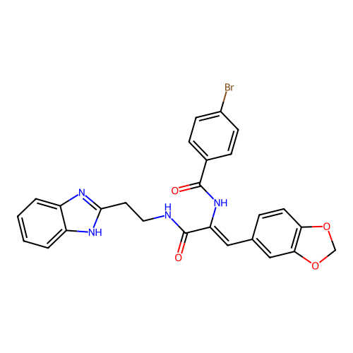 (Z)-N-(3-((2-(1H-benzo[d]imidazol-2-yl)ethyl)amino)-1-(benzo[d][1,3]dioxol-5-yl)-3-oxoprop-1-en-2-yl)-4-bromobenzamide structure