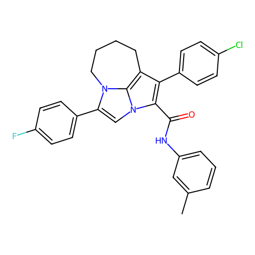 1-(4-chlorophenyl)-4-(4-fluorophenyl)-N-(3-methylphenyl)-5,6,7,8-tetrahydro-2a,4a-diazacyclopenta[cd]azulene-2-carboxamide structure