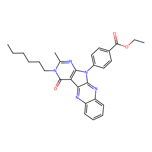 ethyl 4-(3-hexyl-2-methyl-4-oxo-3,4-dihydro-11H-pyrimido[5',4':4,5]pyrrolo[2,3-b]quinoxalin-11-yl)benzoate structure