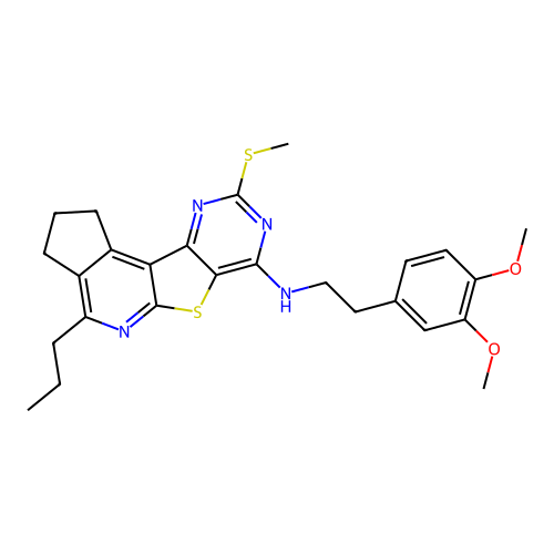 N-(3,4-dimethoxyphenethyl)-9-(methylthio)-4-propyl-2,3-dihydro-1H-cyclopenta[4',5']pyrido[3',2':4,5]thieno[3,2-d]pyrimidin-7-amine structure