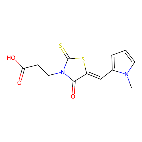 3-{(5Z)-5-[(1-methyl-1H-pyrrol-2-yl)methylidene]-4-oxo-2-thioxo-1,3-thiazolidin-3-yl}propanoic acid structure