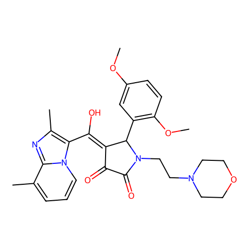 (4E)-5-(2,5-dimethoxyphenyl)-4-[(2,8-dimethylimidazo[1,2-a]pyridin-3-yl)-hydroxymethylidene]-1-(2-morpholin-4-ylethyl)pyrrolidine-2,3-dione structure
