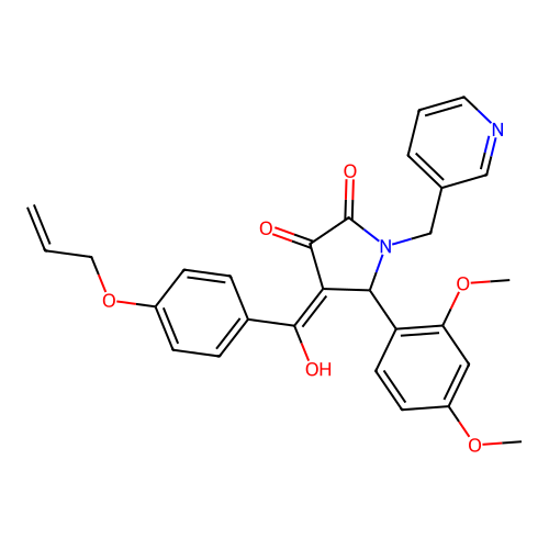 (4E)-5-(2,4-dimethoxyphenyl)-4-[hydroxy-(4-prop-2-enoxyphenyl)methylidene]-1-(pyridin-3-ylmethyl)pyrrolidine-2,3-dione structure