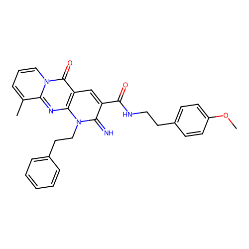 2-imino-N-[2-(4-methoxyphenyl)ethyl]-10-methyl-5-oxo-1-(2-phenylethyl)-1,5-dihydro-2H-dipyrido[1,2-a:2',3'-d]pyrimidine-3-carboxamide structure