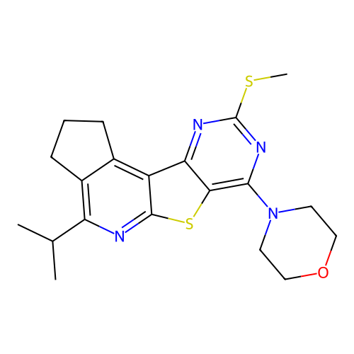 4-(4-isopropyl-9-(methylthio)-2,3-dihydro-1H-cyclopenta[4',5']pyrido[3',2':4,5]thieno[3,2-d]pyrimidin-7-yl)morpholine structure