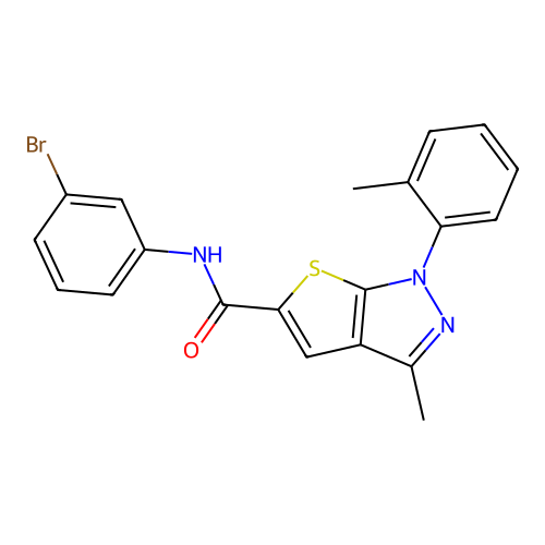 N-(3-bromophenyl)-3-methyl-1-(2-methylphenyl)-1H-thieno[2,3-c]pyrazole-5-carboxamide structure