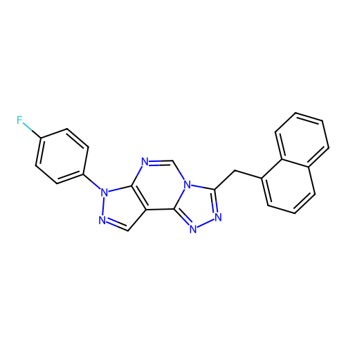 7-(4-fluorophenyl)-3-(naphthalen-1-ylmethyl)-7H-pyrazolo[4,3-e][1,2,4]triazolo[4,3-c]pyrimidine structure
