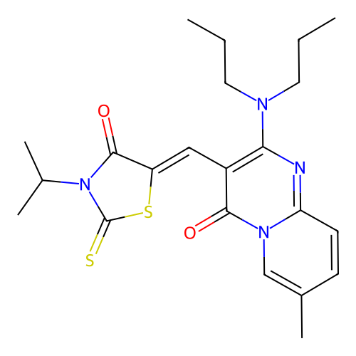 (Z)-5-((2-(dipropylamino)-7-methyl-4-oxo-4H-pyrido[1,2-a]pyrimidin-3-yl)methylene)-3-isopropyl-2-thioxothiazolidin-4-one structure