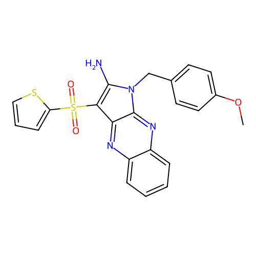 1-(4-methoxybenzyl)-3-(thiophen-2-ylsulfonyl)-1H-pyrrolo[2,3-b]quinoxalin-2-amine structure