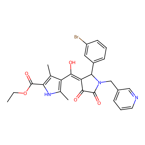 ethyl 4-(2-(3-bromophenyl)-4-hydroxy-5-oxo-1-(pyridin-3-ylmethyl)-2,5-dihydro-1H-pyrrole-3-carbonyl)-3,5-dimethyl-1H-pyrrole-2-carboxylate structure