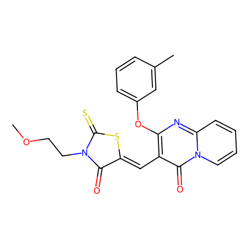 3-{(Z)-[3-(2-methoxyethyl)-4-oxo-2-thioxo-1,3-thiazolidin-5-ylidene]methyl}-2-(3-methylphenoxy)-4H-pyrido[1,2-a]pyrimidin-4-one structure